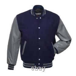 Veste de qualité supérieure en laine Varsity Bomber Letterman avec manches en cuir de vachette authentique