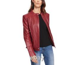 Veste en cuir Taille Manteau Femme Moto Biker Vintage Bomber Rouge 17