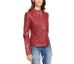 Veste en cuir Taille Manteau Femme Moto Biker Vintage Bomber Rouge 17