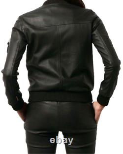 Veste en cuir ajustée pour femme en cuir d'agneau véritable style motard Bomber