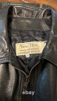 Veste en cuir avec ceinture Vera Pelle fabriquée à la main à Florence, fabriquée en Italie Taille 40.