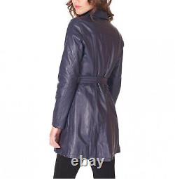 Veste en cuir manteau blazer long taille femmes bleu motard dames trench 19