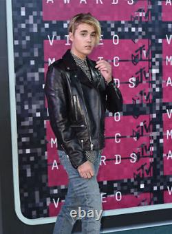 Veste en cuir noir Justin Bieber Pure Napa, style de célébrité en cuir véritable