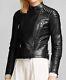 Veste En Cuir Noir Femme En Agneau Pur Moto Taille Xs S M L Xl Xxl Sur Mesure