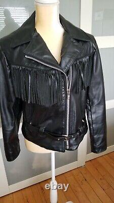 Veste en cuir noir vintage des années 90 pour femmes, modèle All American Rider avec franges, taille 14