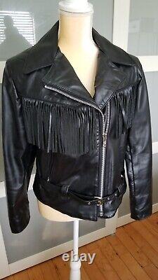 Veste en cuir noir vintage des années 90 pour femmes, modèle All American Rider avec franges, taille 14