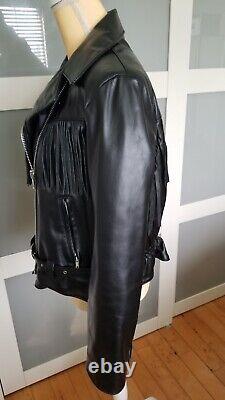 Veste en cuir noir vintage des années 90 pour femmes, modèle All American Rider avec franges, taille 14