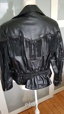 Veste en cuir noir vintage des années 90 pour femmes, modèle All American Rider avec franges, taille 14