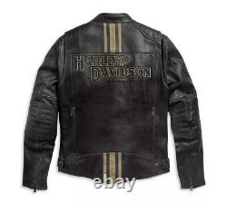 Veste en cuir véritable de vachette Harley Davidson Triple Vent Passing Link II pour homme