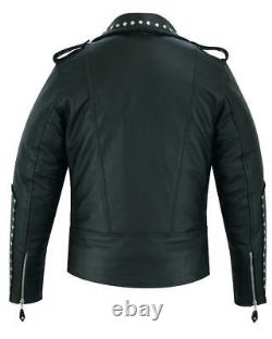 Veste en cuir véritable pour moto classique pour homme avec clous Perfecto Brando