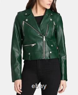 Veste en cuir vert pour femme en pur cuir d'agneau