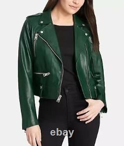 Veste en cuir vert pour femme en pur cuir d'agneau