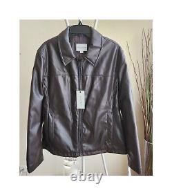 Veste en faux cuir ouverte avec col Cole Haan, marron foncé, XL, neuve