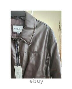 Veste en faux cuir ouverte avec col Cole Haan, marron foncé, XL, neuve