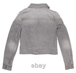 Veste en jean moto gris clair PAIGE pour femmes à 300 $, taille XS X-Small, à fermeture éclair
