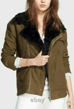 Veste en laine slouchy moto Free People taille S avec fausse fourrure olive verte armée militaire