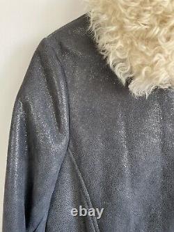 Veste en peau d'agneau métallique Tory Burch bleue/grise taille 10