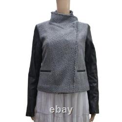 Veste en tweed gris et cuir d'agneau noir VINCE