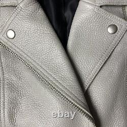 Veste moto en cuir de veau gris à motif de caillou taille 0 par Alexander Wang.