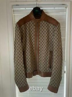Vintage Gucci Gg Monogram Cuir Trimming Biker Jacket Taille 48 Tom Ford Era