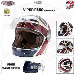 Viper F659 Casque En Fibre De Verre Rétro Premium Full Face Vintage Classic - Union Jack