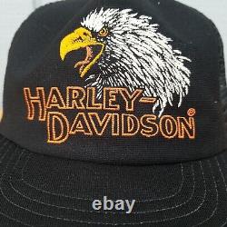 Vtg. FABRIQUÉ AU TEXAS, ÉTATS-UNIS Casquette Trucker Snapback Harley Davidson Screaming Eagle années 70