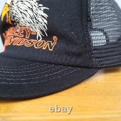 Vtg. FABRIQUÉ AU TEXAS, ÉTATS-UNIS Casquette Trucker Snapback Harley Davidson Screaming Eagle années 70