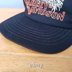 Vtg. FABRIQUÉ AU TEXAS, ÉTATS-UNIS Casquette Trucker Snapback Harley Davidson Screaming Eagle années 70