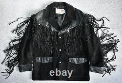 Vtg Schott Nyc Black Suede & Leather Western Fringed Jacket Coat Cowboy Court 42