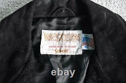 Vtg Schott Nyc Black Suede & Leather Western Fringed Jacket Coat Cowboy Court 42