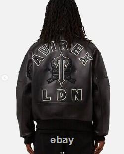 ZM Avirex X Trapstar Icon LDN Veste en cuir de motard pour homme noire